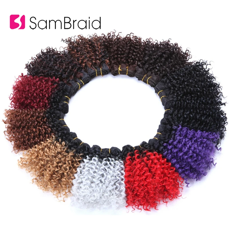 SAMBRAID 3 пучка 8 дюймов Короткие афро кудрявые вьющиеся волосы для наращивания