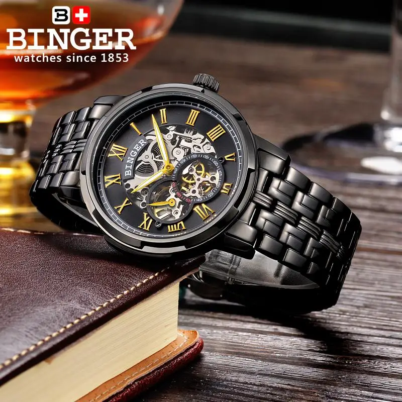 Швейцарские мужские часы люксовый бренд Мужские часы Бингер светящиеся автом самовзводные полностью из нержавеющей стали водонепроницаемые часы B5036-5