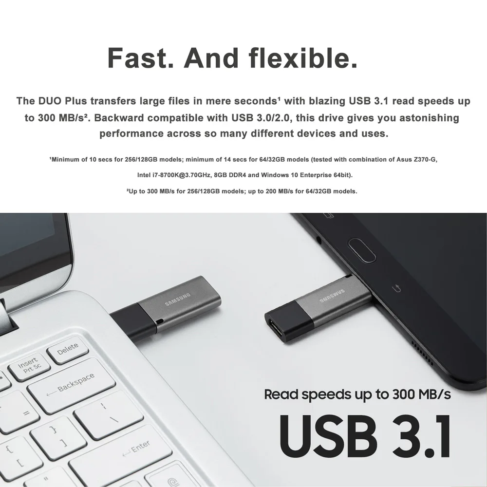 Samsung USB 3,1 флеш-накопитель 128 ГБ DUO Plus Скорость до 300 МБ/с. OTG usb Type C флеш-накопитель 128 ГБ для Chromebook& Macbook cle USB