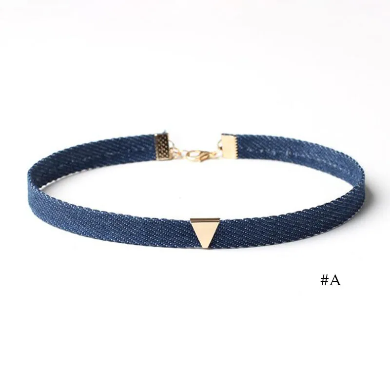 

Punk Blue Denim Choker Necklace For Women New Jeans Collar Choker Alloy Pendant Choker Colliers Ras De Cou Bijous Colar Jewelry