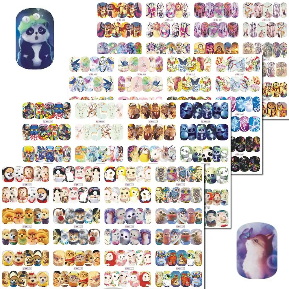 

48pcs/set Full Wraps Beauty Animal Patterns Bright Sticker Water Transfer Nail Art Slider DIY Dream Cather Nails Decal BN685-732