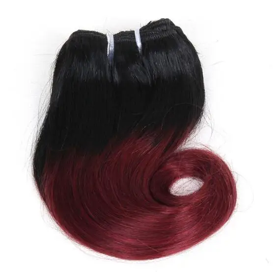 1B/27/фиолетовый/розовый/613/ошибка двухтонный Омбре тела вьющиеся накладные волосы короткая волна бразильские пучки волос Омбрэ шиньон - Цвет: T1B/бордовый