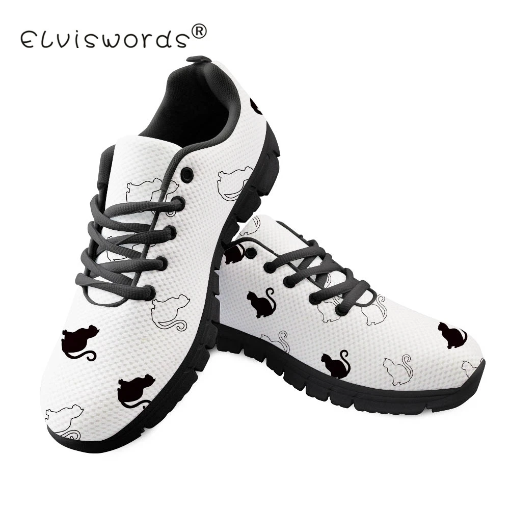 

ELVISWORDS Women Flat Retro Art Cat Style Mesh Shoes Cute Animal Sneaker For Teen Girls Casual Female Non-slip Flats Los Zapatos
