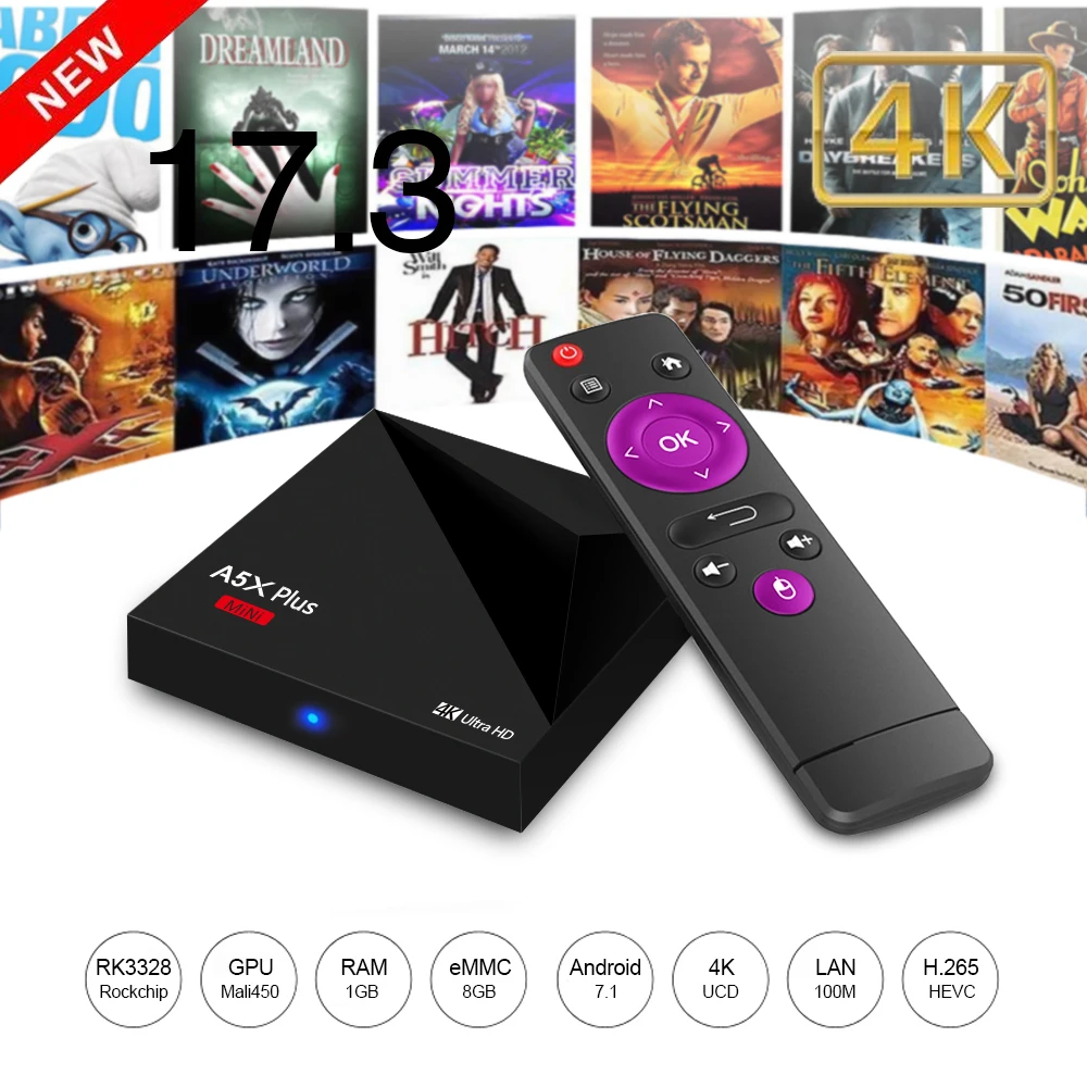A5X Plus Smart TV BOX Android 7.1 Rockchip RK3328 Quad-Core 2GB 16GB 4K 2.4G HD 2.0 WiFi Set Top box USB 3.0 1G 8G Media Player
