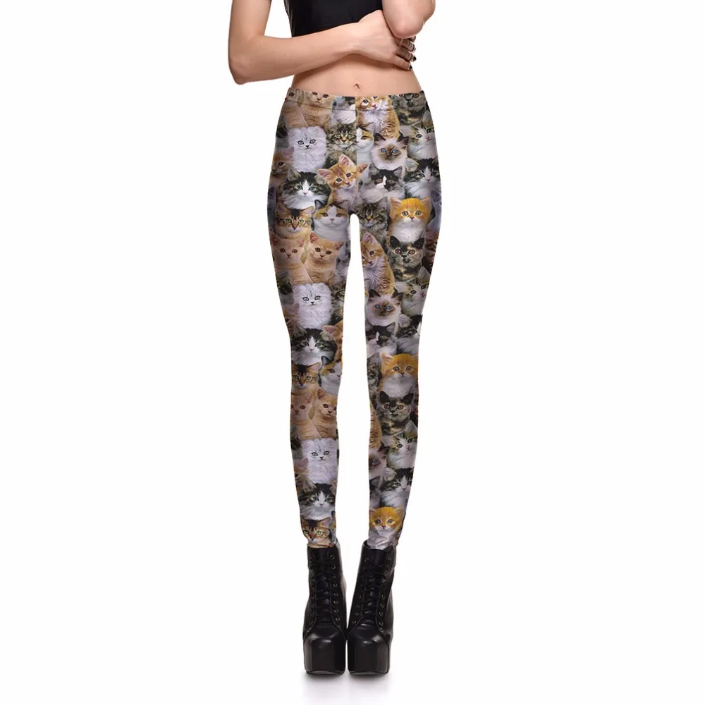 

6 Patterns Slim Cute Cat Print Womens Fitness Leggings S To 4xL Plus Size Full Length Blue Black Grey Pants