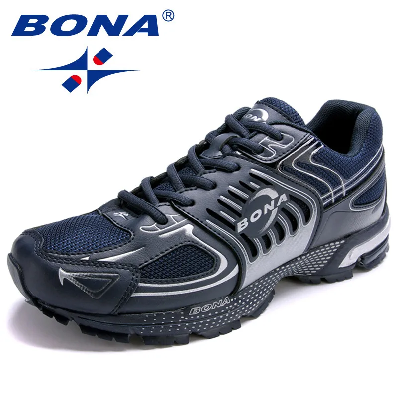 BONA/Новое поступление; популярные Стильные мужские кроссовки для бега; уличные беговые кроссовки на шнуровке; Мужская Спортивная обувь; удобная спортивная обувь - Цвет: DEEP BLUE WHITE