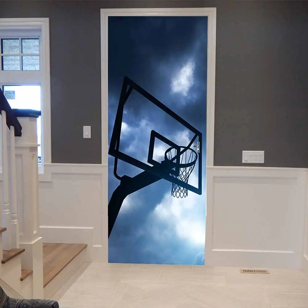 

Door Sticker Mural 3D Creative Basketball Frame PVC Self Adhesive Waterproof Wallpaper For Living Room Bedroom Door Decoration