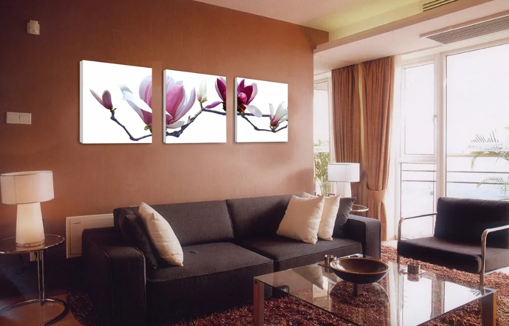 3Pieces/set Canvas Printed Painting Pink peach Flower Wall Art Decorative Modular Picture for Living Room framed | Дом и сад