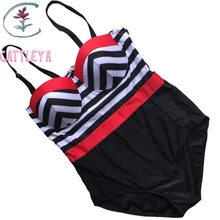 Полосатый Принт Красный/Черный лоскутный Женский цельный купальник плюс размер XL до 4XL пуш-ап большой купальный костюм Biquini FFE 012