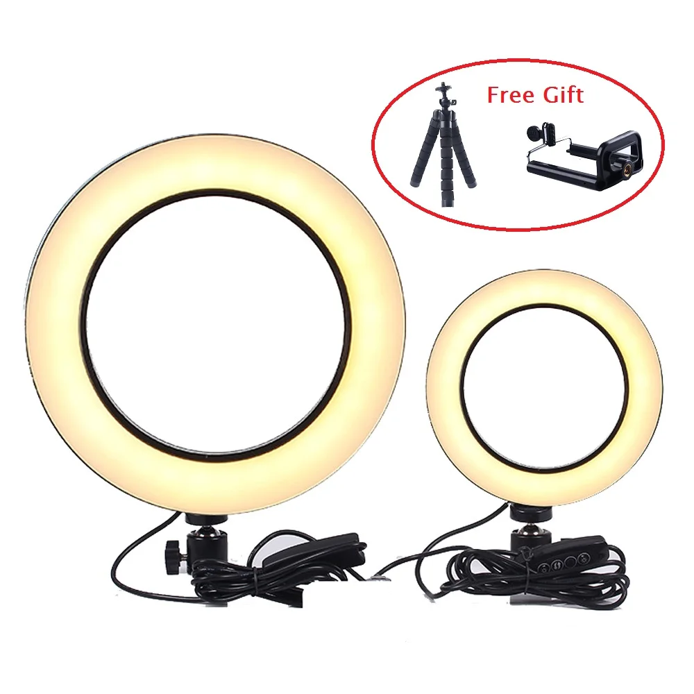 

Lightdow 16/25.5cm LED Selfie Ring Light Three-speed Stepless Lighting Dimmable With Cradle Head For Makeup Video Live Studio