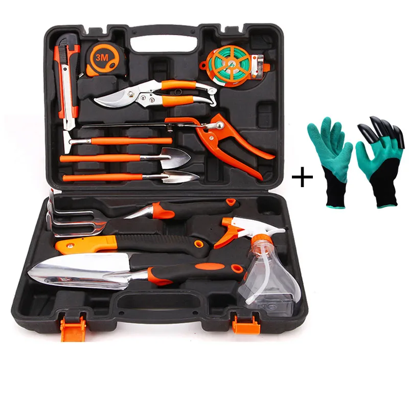 Garden Tools Set 380mm Length Multi Garden Saw,Knife,rake,scissors,gloves,Tape, straps,shovel,sprinkler,cutter,gloves 2 pair 1 set 9 piece garden tools scissors shovel harrow home supply stainless steel
