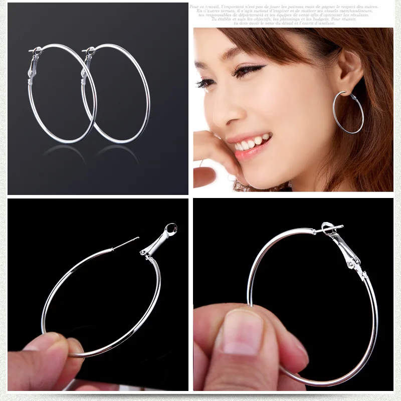 JeeMango Mode Einfache Übertrieben Großen Kreis Hoop Ohrringe Für Frauen Silber Farbe Edelstahl Hochzeit Ohrringe Schmuck