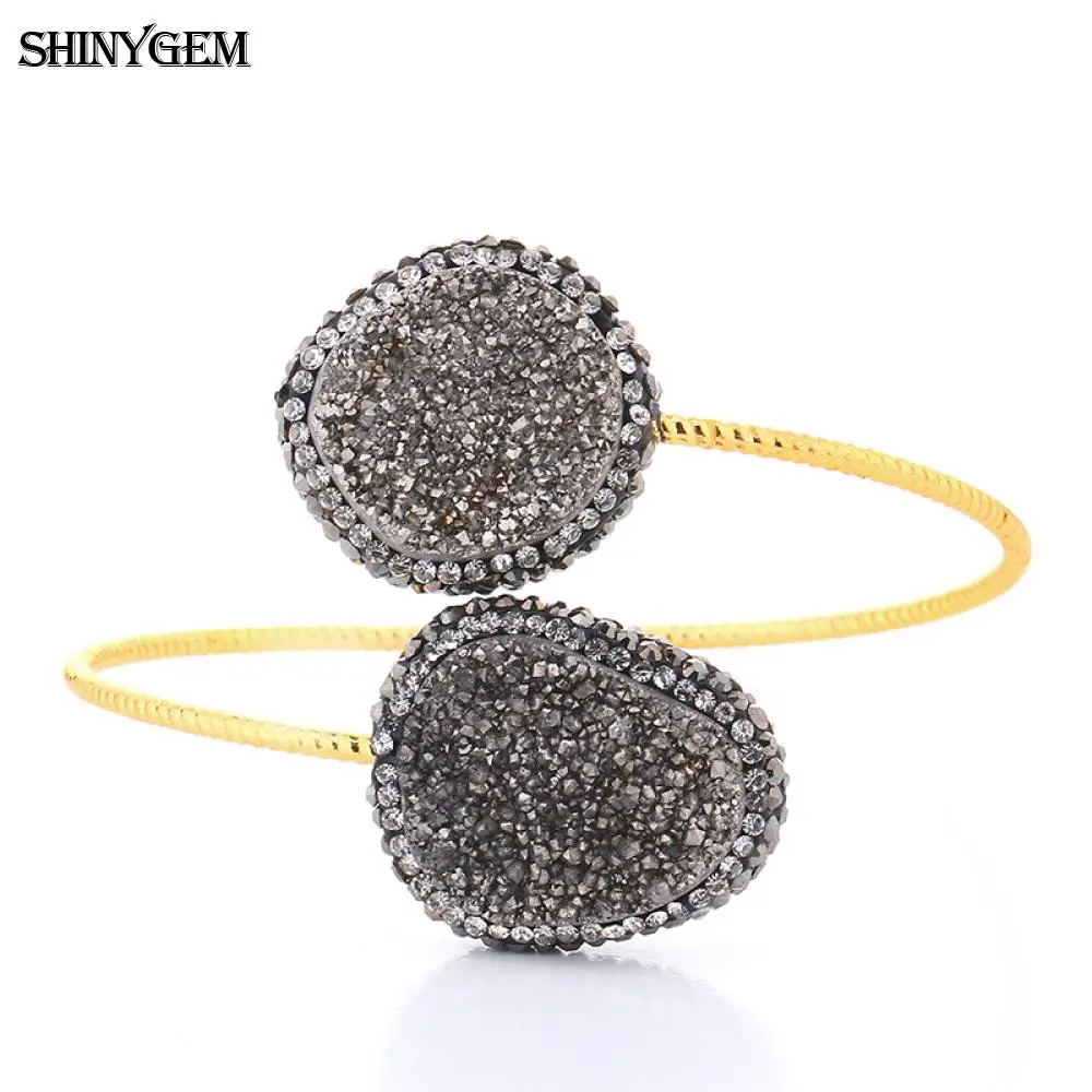 ShinyGem Золотой Цвет Twist Druzy браслеты большой неправильный циркон браслет с камнями Друза регулируемые открытые манжеты браслеты для женщин - Окраска металла: Silver