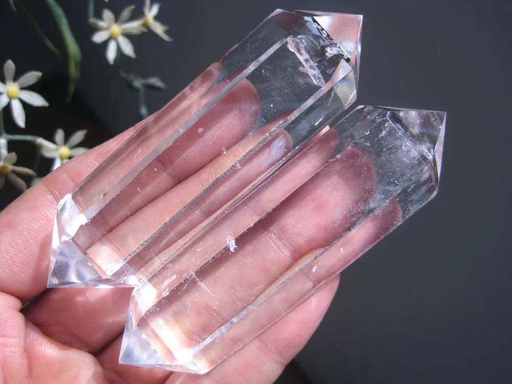

ddh001686 2pcs Natural Clear Quartz Crystal Double Terminated Wand Points Healing