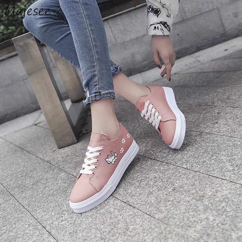 

Vulcanize Shoes Women Trendy Fashion White Korean Style All-match Womens Leisure Soft Bottom Streetwear Kawaii Female Sneaker