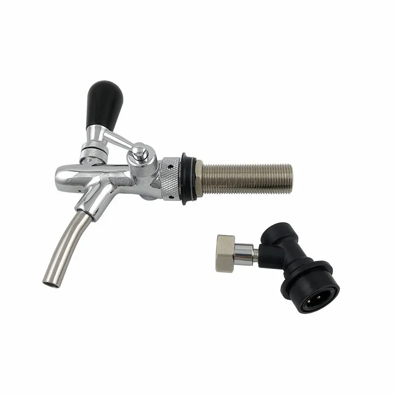 Adjustable Kegerator Draft Shank Tap chrome Brass Beer Faucet with Long Shank for Keg Tap Quick Disconnect (2)