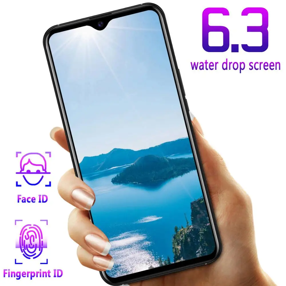 Роскошный смартфон, 6,3 дюймов, капля воды, экран, android, мобильный телефон, отпечаток пальца, лицо, ID, сотовый телефон, кожа, текстура M, Bluetooth 3,5