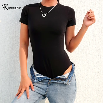

Rapcopter Casual Solid Cotton Formal Short Sleeve Bodysuit Women Summer 2019 Bodies Ladies Female Slim Bodycon Romper Jumpsuit