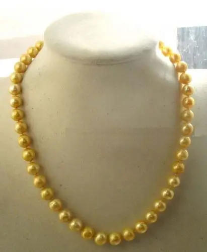 

Hot selling free shipping*******HUGE 9-10MM SOUTH SEA GOLD PEARL NECKLACE EARRING 17 inch 14k r