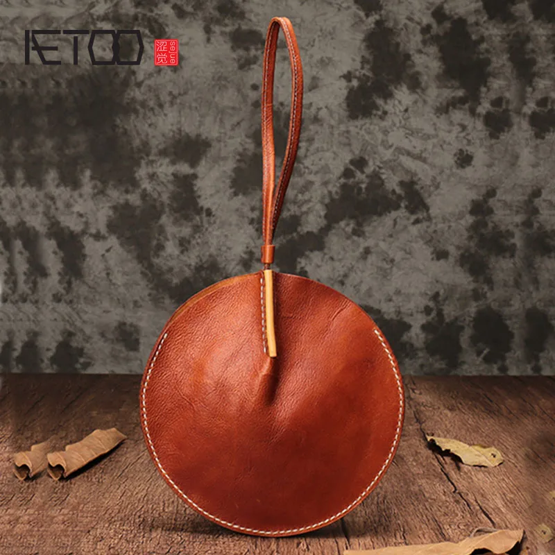 

AETOO New product first layer women's bag leather mobile phone change hand bag Zen vintage leather round clutch bag