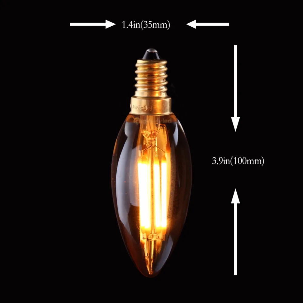10 шт. в упаковке, C35, Ретро лампа в форме свечи, 4 Вт, 2200 к, светодиодный светильник Эдисона с регулируемой яркостью, лампа накаливания E12, E14, декоративная люстра