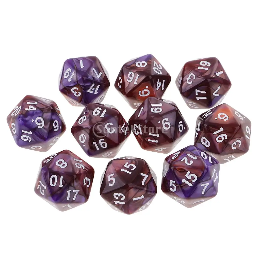 10 шт. 20 двухсторонних кубиков D20 многогранные кубики для Dungeons и Dragons настольные