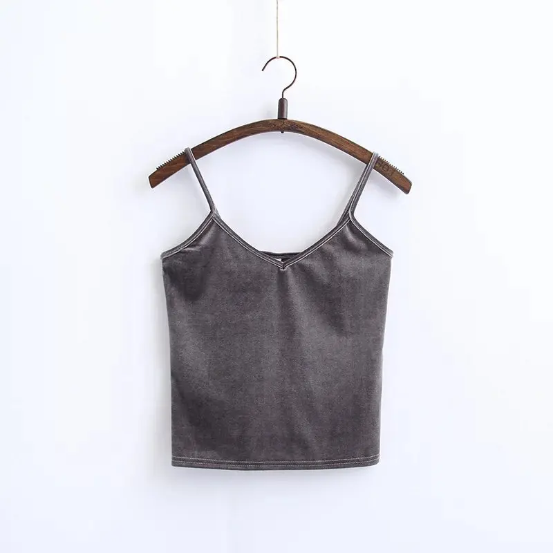 Тонкий сексуальный бархатный женский короткий топ на бретельках топики ...