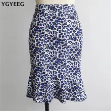 YGYEEG из натуральной кожи лотоса юбки с узором в виде листьев стрейч Высокая талия юбка с завязкой на бедрах плюс Размеры женские Модные годе, юбка-рыбка средней длины юбки с принтом