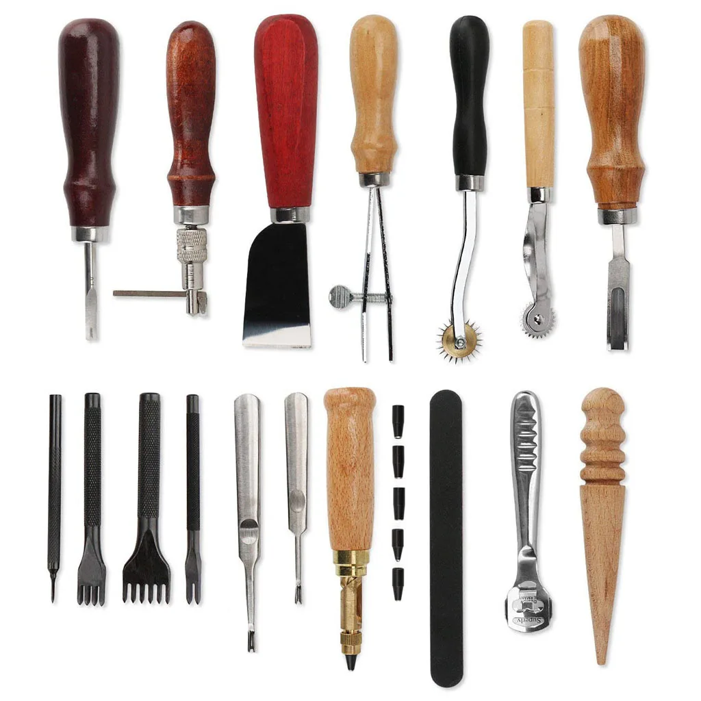 18pcs Leathercraft Edge Stitching Carving Hand Sewing Leather Tools Kit DIY