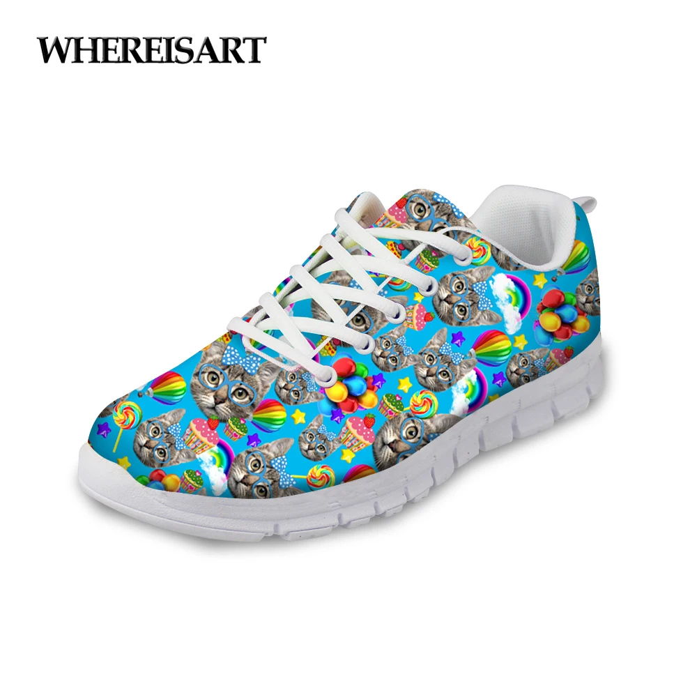 

WHEREISART Animal Cat Prints Women Shoes 2019 Summer Breathable Sneakers Ladies Flats Walking Girls Zapatos de Mujer