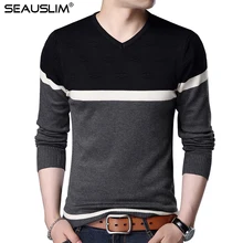 SEAUSLIM зимний свитер мужской пуловер толстые теплые свитера v-образный вырез шерстяной мужской свитер брендовая одежда вязаный кашемировый LQ-FK-01