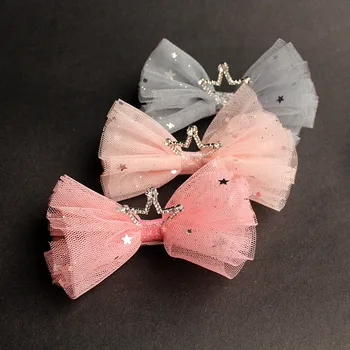 

8PCS Resale Luxury QualityHairpin Modish Girls Gauze Kid Hair Clip Bowknot Big Size Bubble Bows Hair Korean Hairpin Alloy Crown