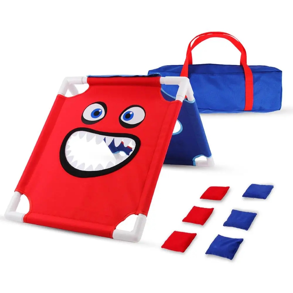 Children Sports Sandbags Sports Cornhole Boards Throwing Game with 8 Bean Bags  Portable PVC Framed Cornhole (BlueRed) (1)