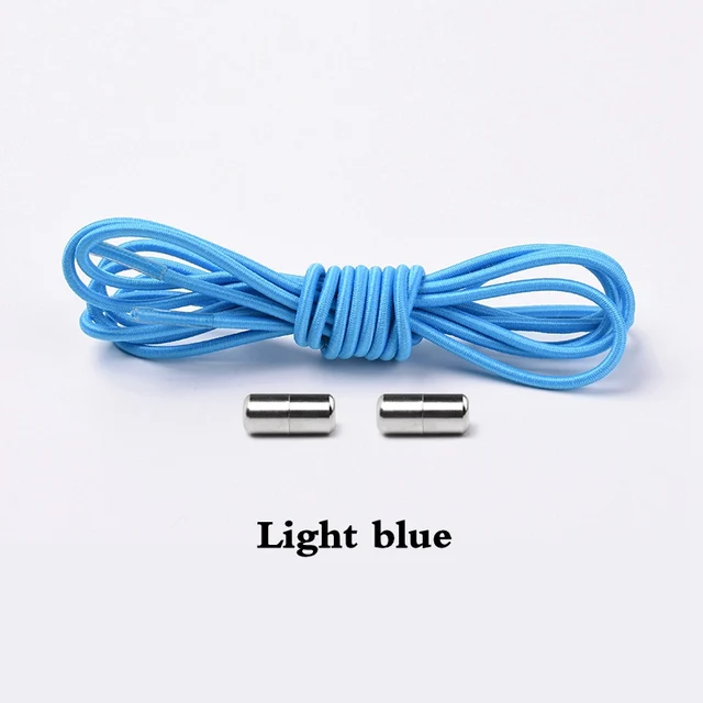 1Pair Elastic Shoelaces Round No Tie Shoe laces Sneakers Shoelace Kids Adult Rubber elastic Laces Lock One Size Fits All Shoes Light blue