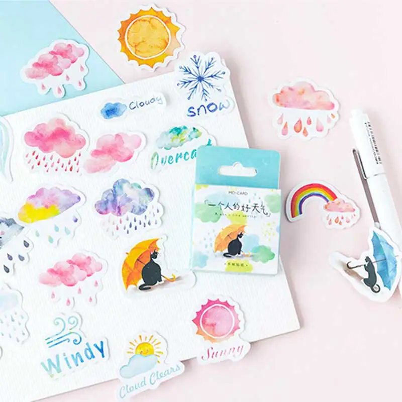 

46 Pcs/box Japanese Kawaii Paper Sticker Decorative Travel Weather Journal Diary Girl Stickers Scrapbooking School Stationery
