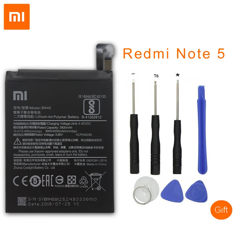 Оригинальный аккумулятор для мобильного телефона Xiaomi BN45 Mi note2 Redmi Note 5 Note5 сменные