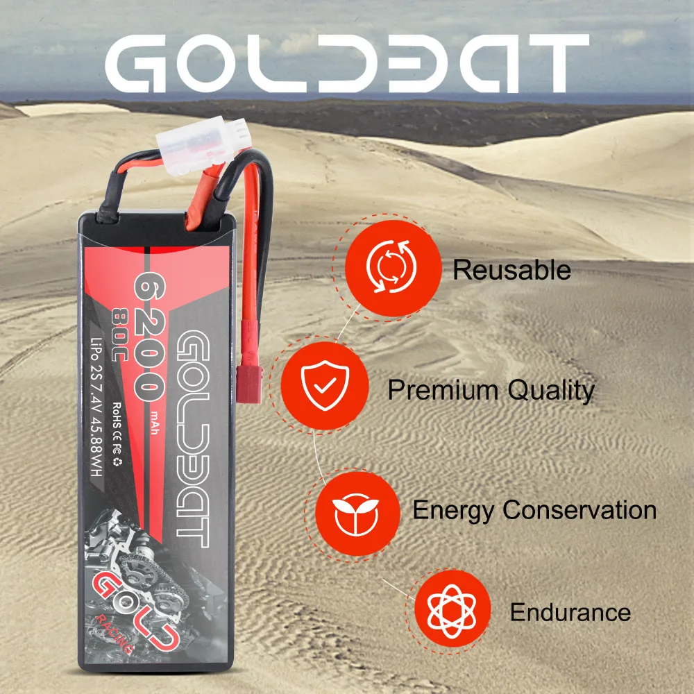 GOLDBAT 2S RC батарея Lipo Drone Lipo батарея 7,4 V 80C 6200mAh упаковка с Deans Разъем для RC автомобиль грузовик вертолет БПЛА FPV гоночный