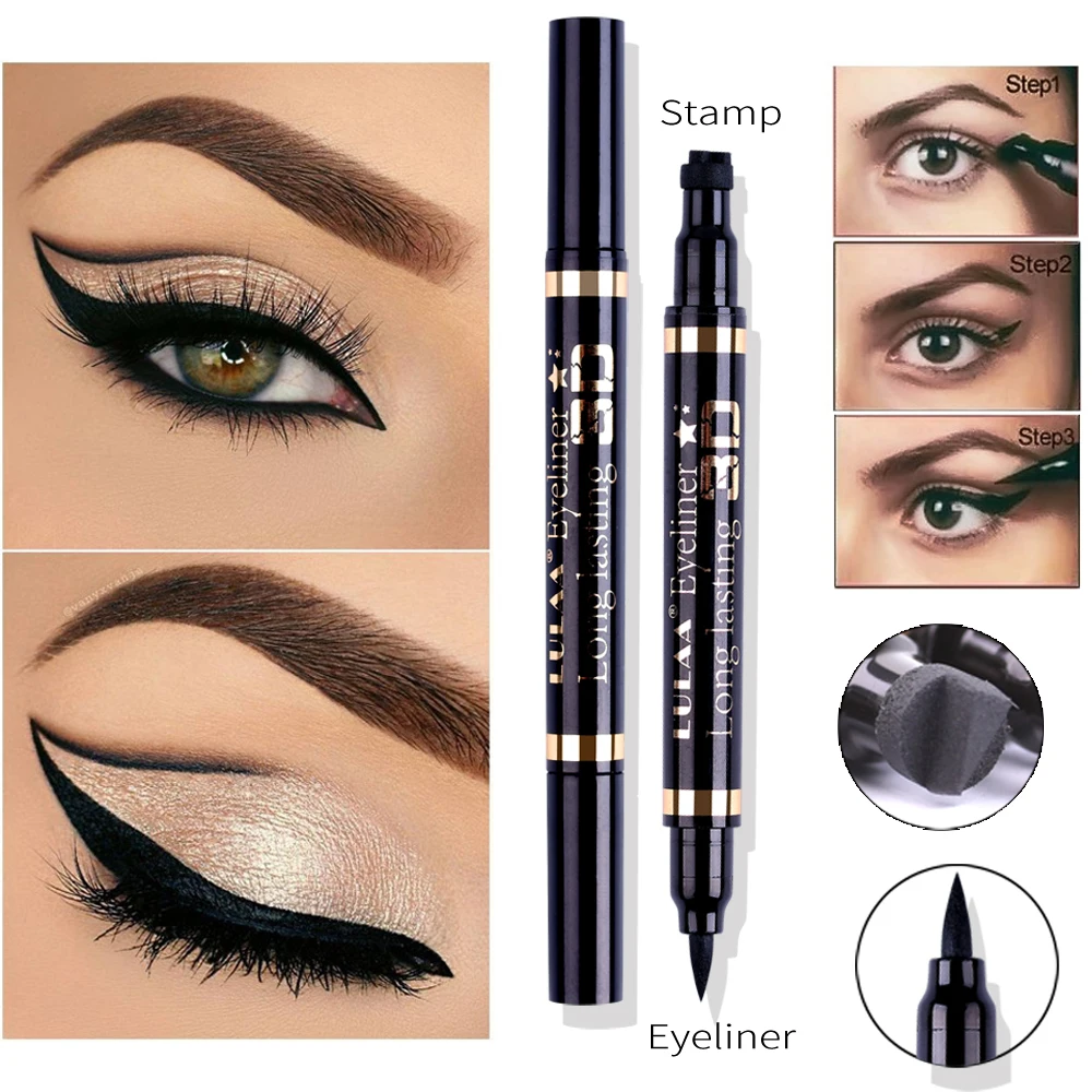 

LULAA Black Eye Liner Liquid Pencil Quick Dry Waterproof Black Double-ended Makeup Triangle Seal Wing Eyeliner Pencil