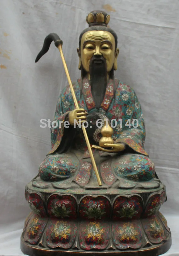 22" Chinese Taoism Bronze Cloisonne Laojun High Lord Taoist God Statue