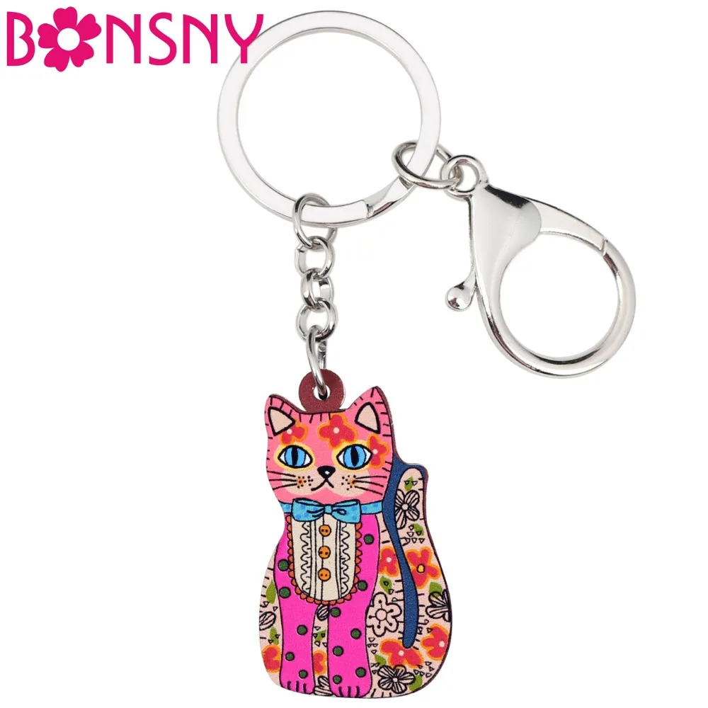 Женские акриловые брелки-цепочки Bonsny элегантные с изображением кота и котенка из
