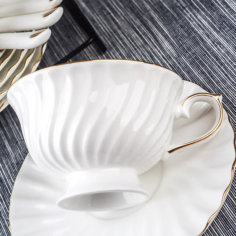 200ml White Ceramic Coffee Cup Teacup Set with Spoon Porcelain Tea Cup & Saucer Classic Royal Black Tea Cup Set Drinkware Gifts (3)