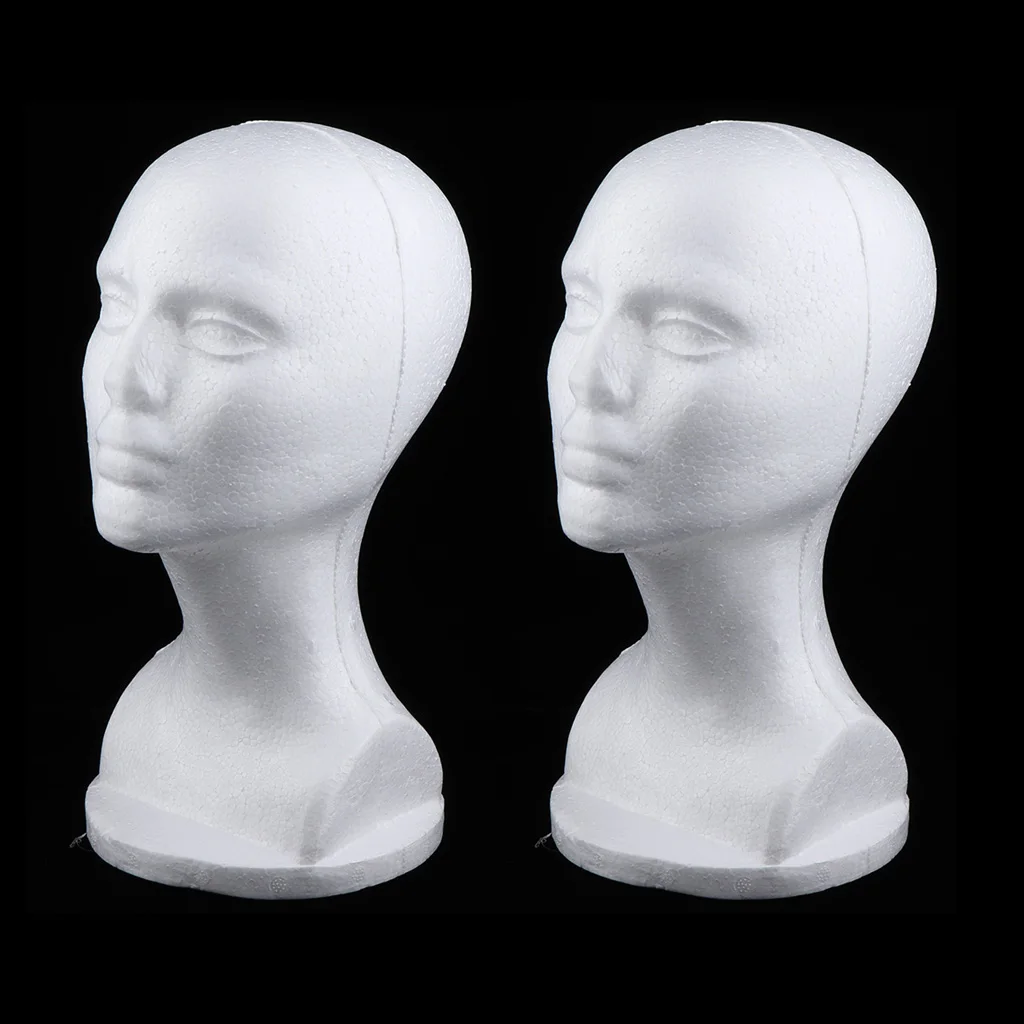 

2X Styrofoam Mannequin Head & Female Face for Wig Making, Hats Caps Scarves Glasses Necklace Display, Beret Storage Rack