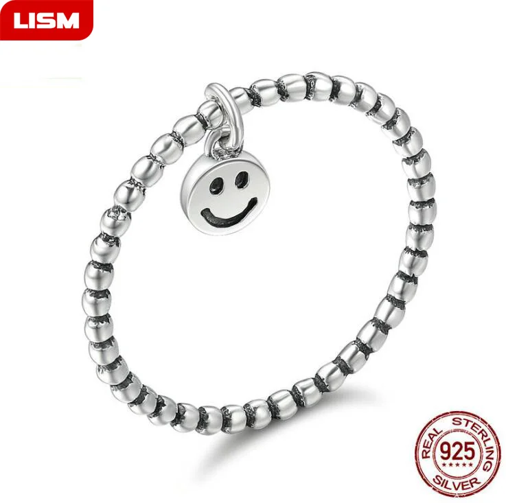 

Genuine 925 Sterling Silver Ring Simple Smile Index Finger Rings For Female Women Girls Jewelry Gift