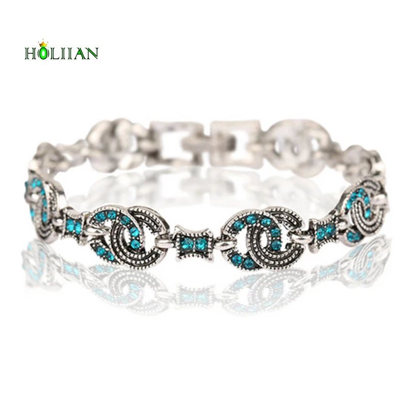 

Hot women vintage bracelet hematite christmas crystal turkey folk charms bracelets retro silver plated metal western bracelet