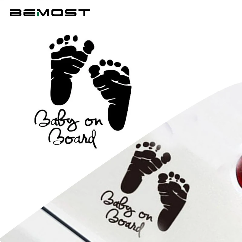 BEMOST 5Pcs/lot Car Styling New Design Warning Signs Stickers Vinyl Waterproof Lovely Baby On Board Footprints Auto Decals | Автомобили и