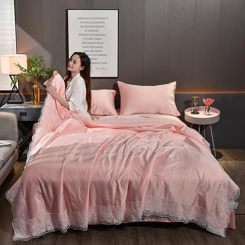 

3pcs/4pcs Nordic Style Silk Bedding Set Queen Size Satin Grey Duvet Cover Solid Color Set Simple Lace Bedclothes Bedding Sets