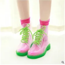 Женская водонепроницаемая обувь из прозрачного ПВХ на плоской подошве со шнуровкой; непромокаемые ботинки martin; женская обувь; нескользящая водонепроницаемая резиновая обувь