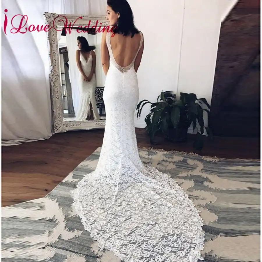 sheath wedding dress with train