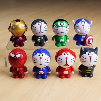 

8pcs/lot The Doraemon Cosplay Batman Green Lantern The Flash Spiderman Captain America PVC Figure Model Toys