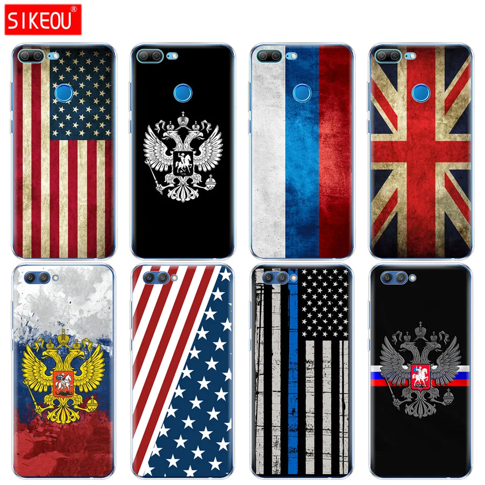 

Silicone Cover phone Case for Huawei Honor 10 V10 3c 4C5c5x 4A6A 6C pro 6X7X 6 7 8 9 LITE Russian American British flag national